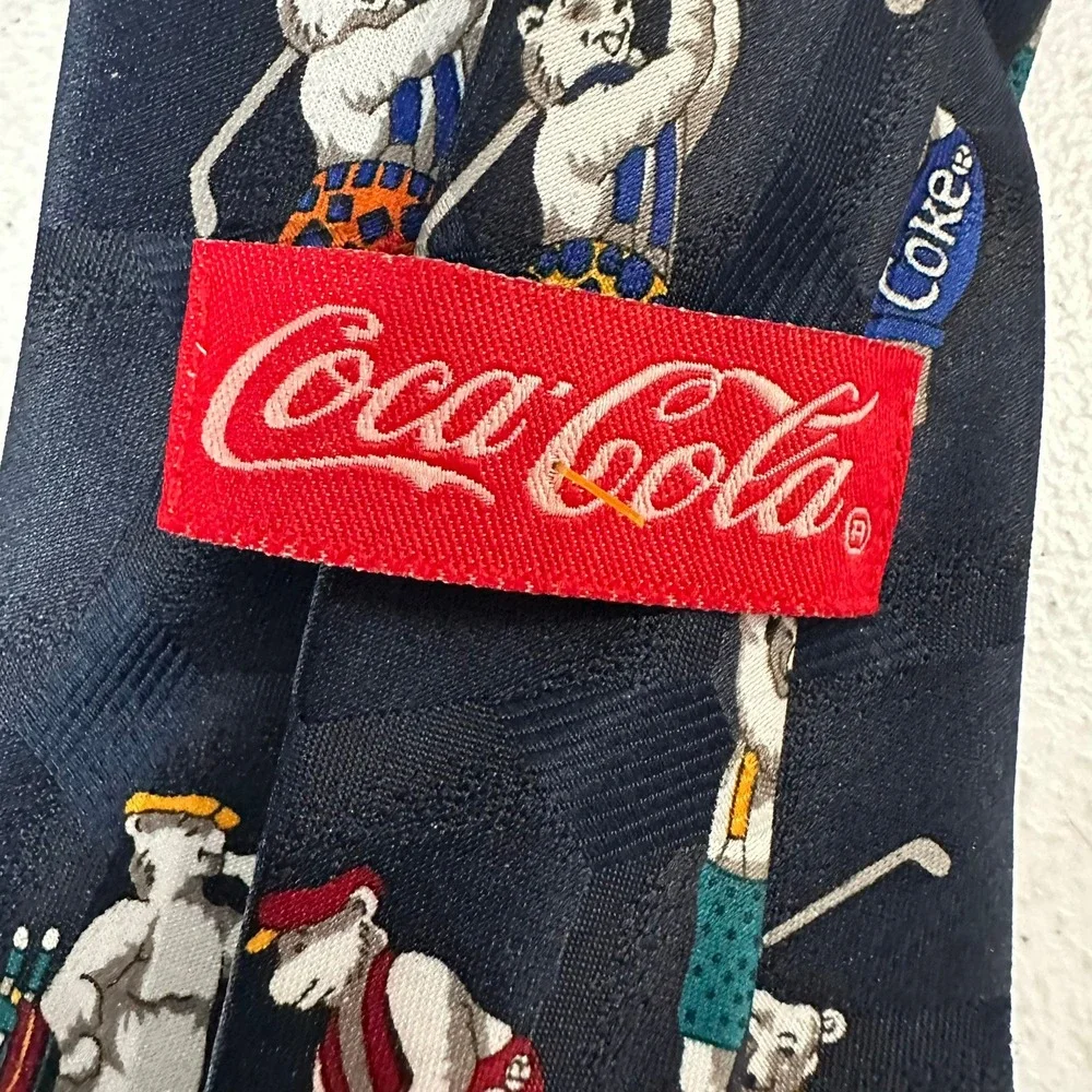 Coca Cola Mens  Golfing Polar Bear Novelty Necktie Tie Coke Quirky Collector Fun